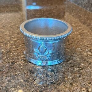 Mariposa Silver Fleur-de-Lis Napkin Ring with Beaded Rim